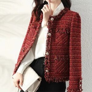 Burgundy, tweed blazer